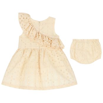 Baby Girls Ivory Broderie Anglaise Ruffle Dress Set