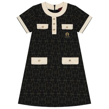 Girls Black & Ivory Logo Dress