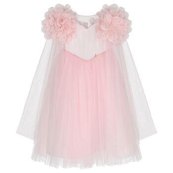 Girls Cendice Pink Organza Floral & Tulle Cape Dress