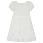 Girls White Logo Pleated Dress, 1, hi-res