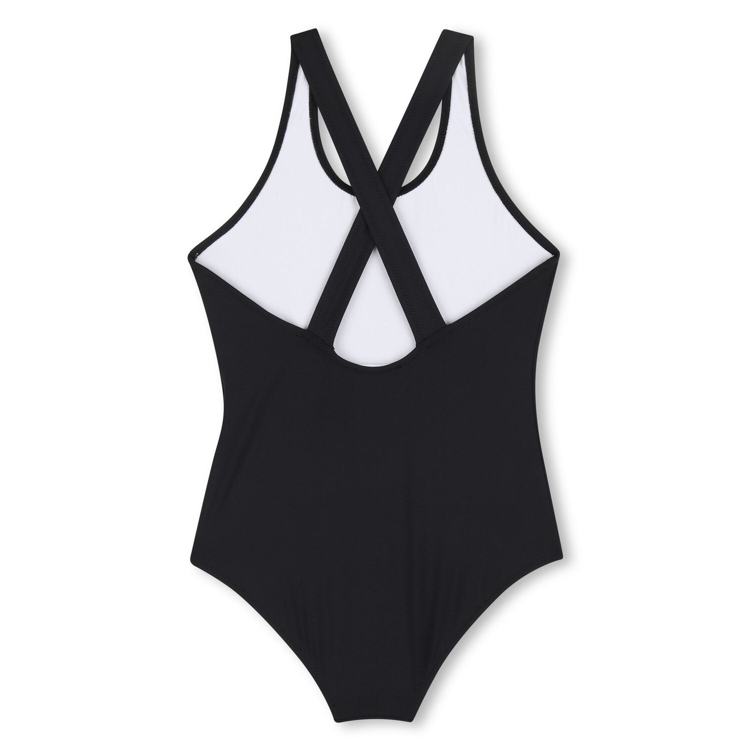 Girls Black Logo Swimsuit , 1, hi-res