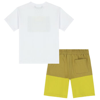 Boys White & Yellow Shorts Set