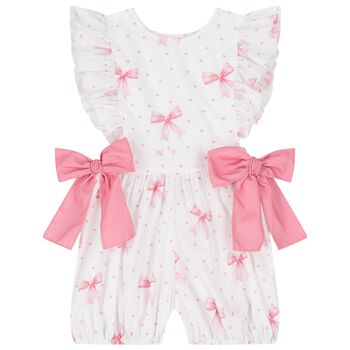 Girls White & Pink Bow Playsuit