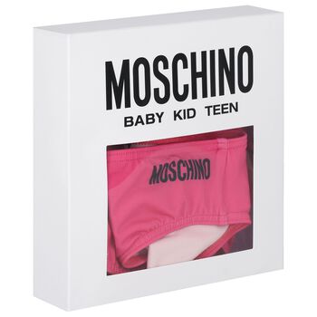 Girls Pink Teddy Bear Logo Bikini