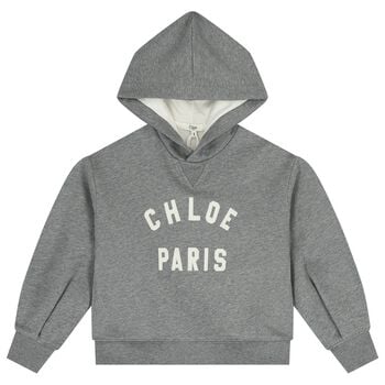 Girls Grey Logo Hooded Top