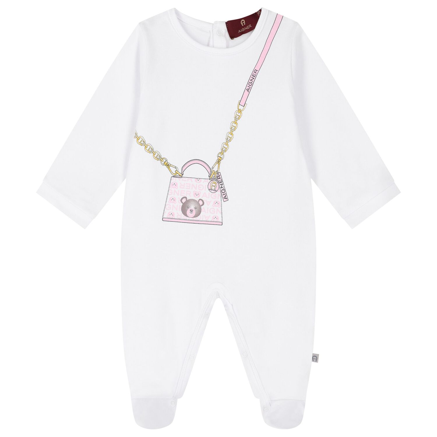 Baby Girls White Teddy Bear Bag Babygrow Set, 1, hi-res