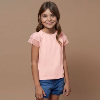Girls Pink Tulle Sleeved Top