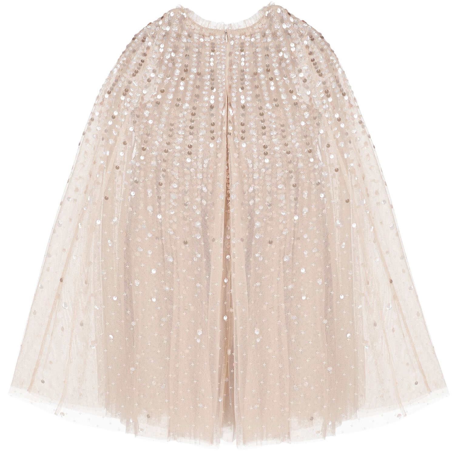 Girls Beige Sequinned Tulle Cape Dress, 1, hi-res image number null