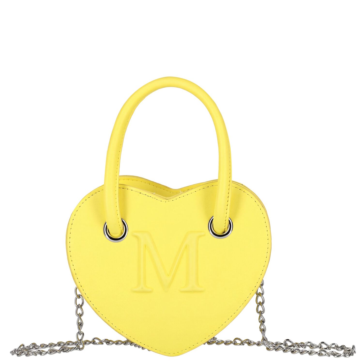 Girls Yellow Leather Heart Handbag, 1, hi-res