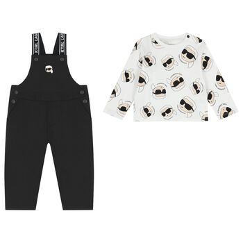Baby Boys Black & White Ikonik Dungaree Set