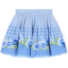Girls White & Blue Floral Skirt Set, 1, hi-res