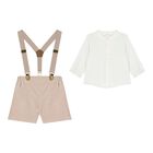 Baby Boys White & Beige Shorts Set, 2, hi-res
