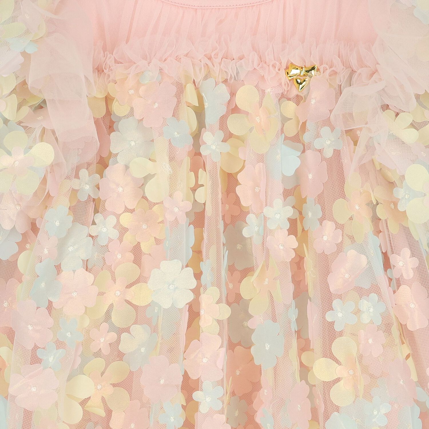 Girls Pink Tulle Flowers Dress, 1, hi-res