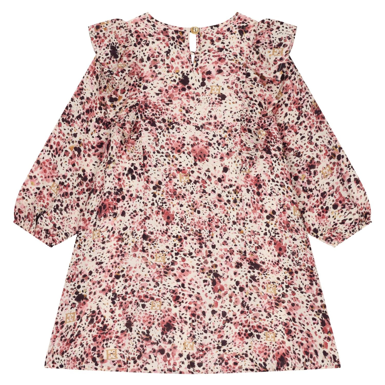 Girls Pink Logo Ruffled Dress, 1, hi-res