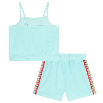 Girls Aqua Blue Crochet Shorts Set