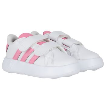 Girls White & Pink Grand Court Trainers