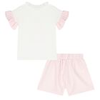 Girls White & Pink Pastry Shorts Set, 1, hi-res