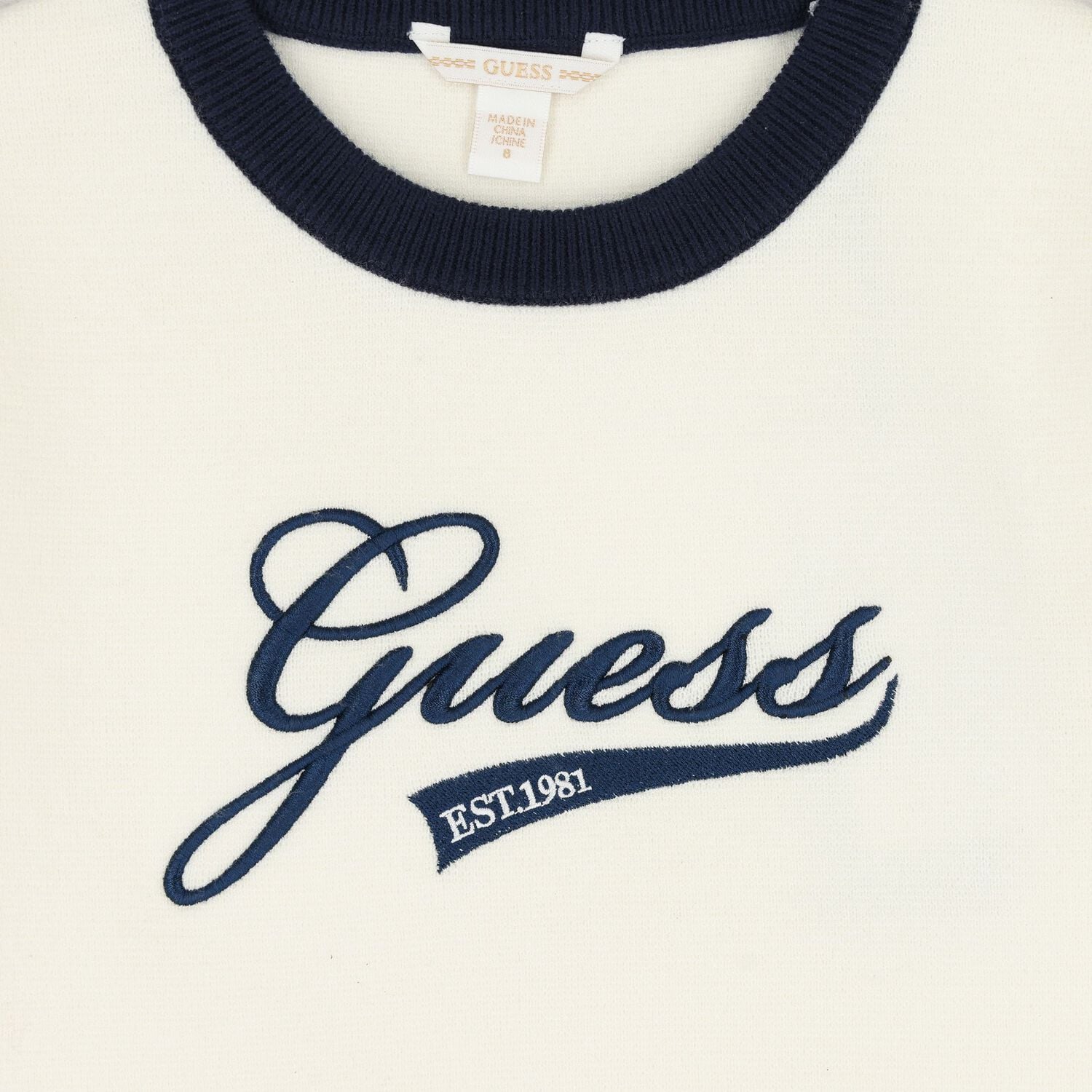 Girls Ivory & Navy Blue Logo Knit Skirt Set, 1, hi-res
