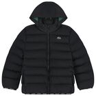 Boys Black Logo Puffer Jacket, 1, hi-res