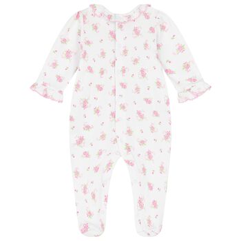 Baby Girls White & Pink Rose Babygrow