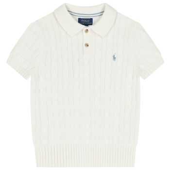 Boys Ivory Logo Knit Polo Shirt 