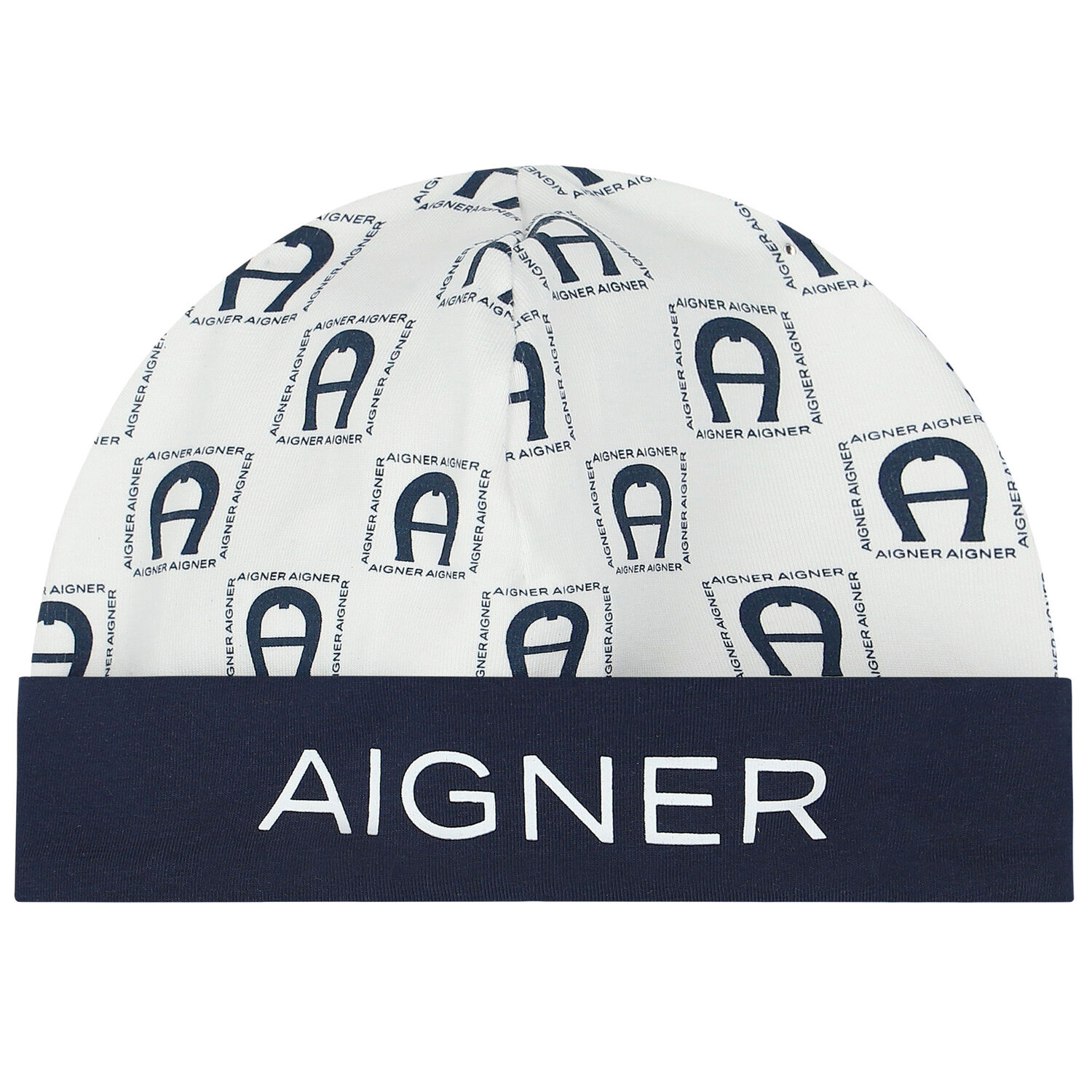 White & Navy Blue Logo Baby Hat, 1, hi-res