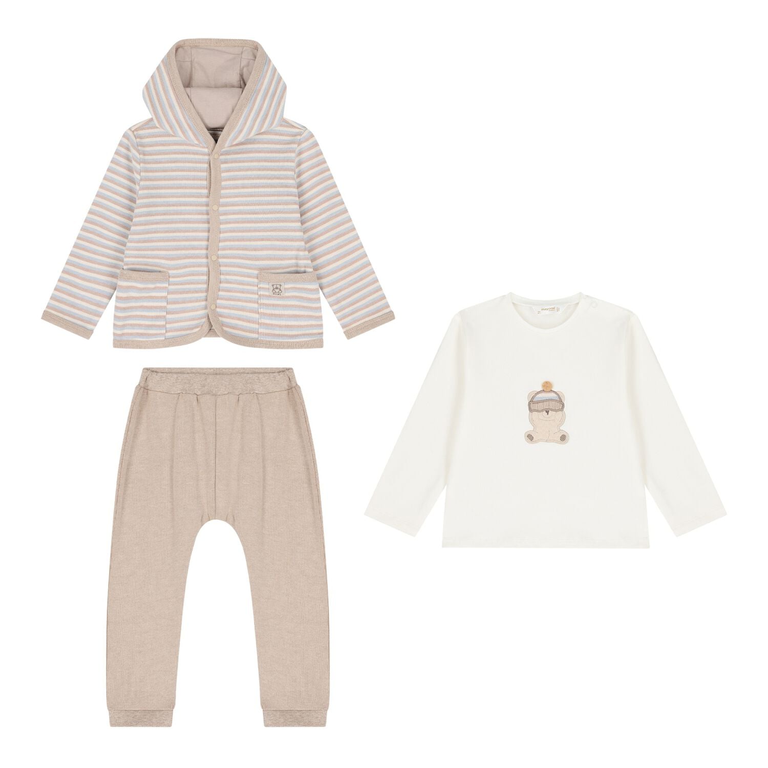 Baby Boys Beige & Ivory Teddy Bear Tracksuit ( 3 Piece ), 1, hi-res