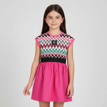Girls Pink Logo Zig-Zag Dress