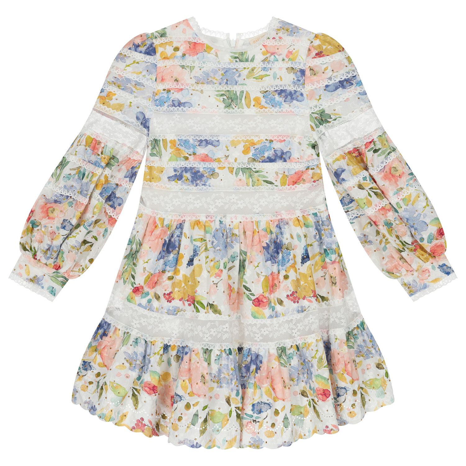 Girls Yellow & Blue Floral Dress, 1, hi-res