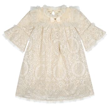 Girls Beige Lace & Sequin Kristi Dress