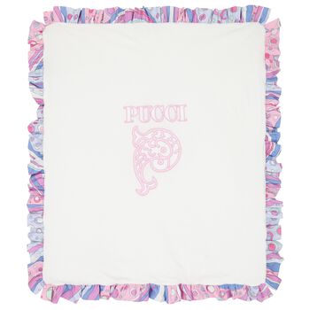 Baby Girls White Fontane Ruffled Blanket