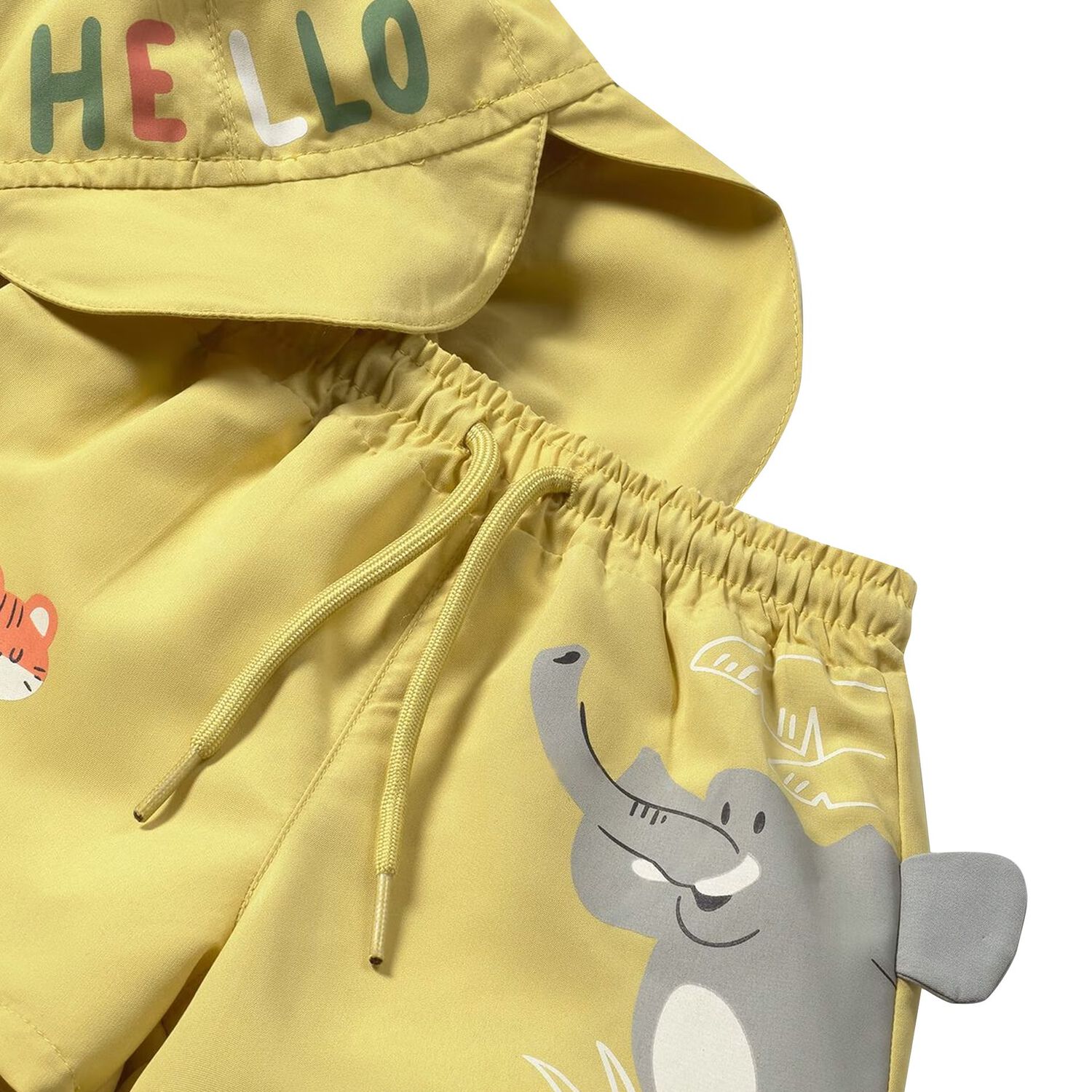 Younger Boys Yellow Swim Shorts & Hat Set, 2, hi-res