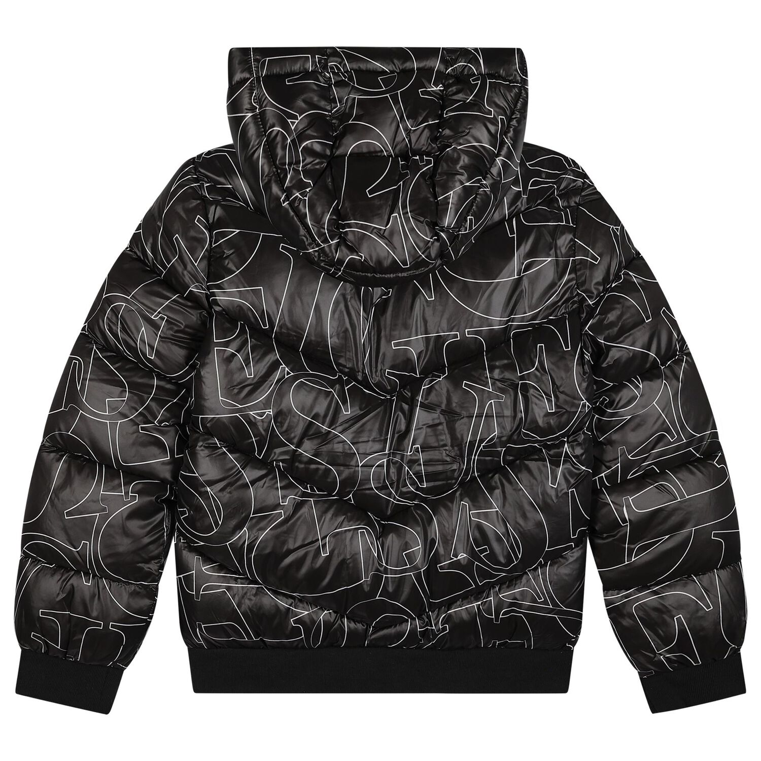 Girls Black Logo Puffer Jacket, 1, hi-res