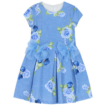 فستان بنات بطبعة الزهور باللون الأزرق