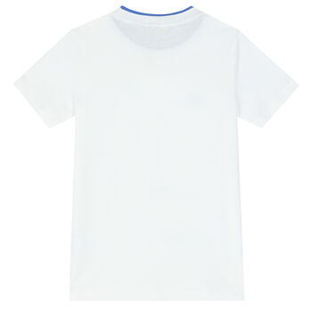 Boys White & Blue Cotton Logo T-Shirt