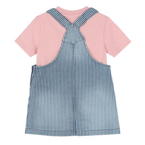 Baby Girls Pink & Blue Dungaree Dress Set