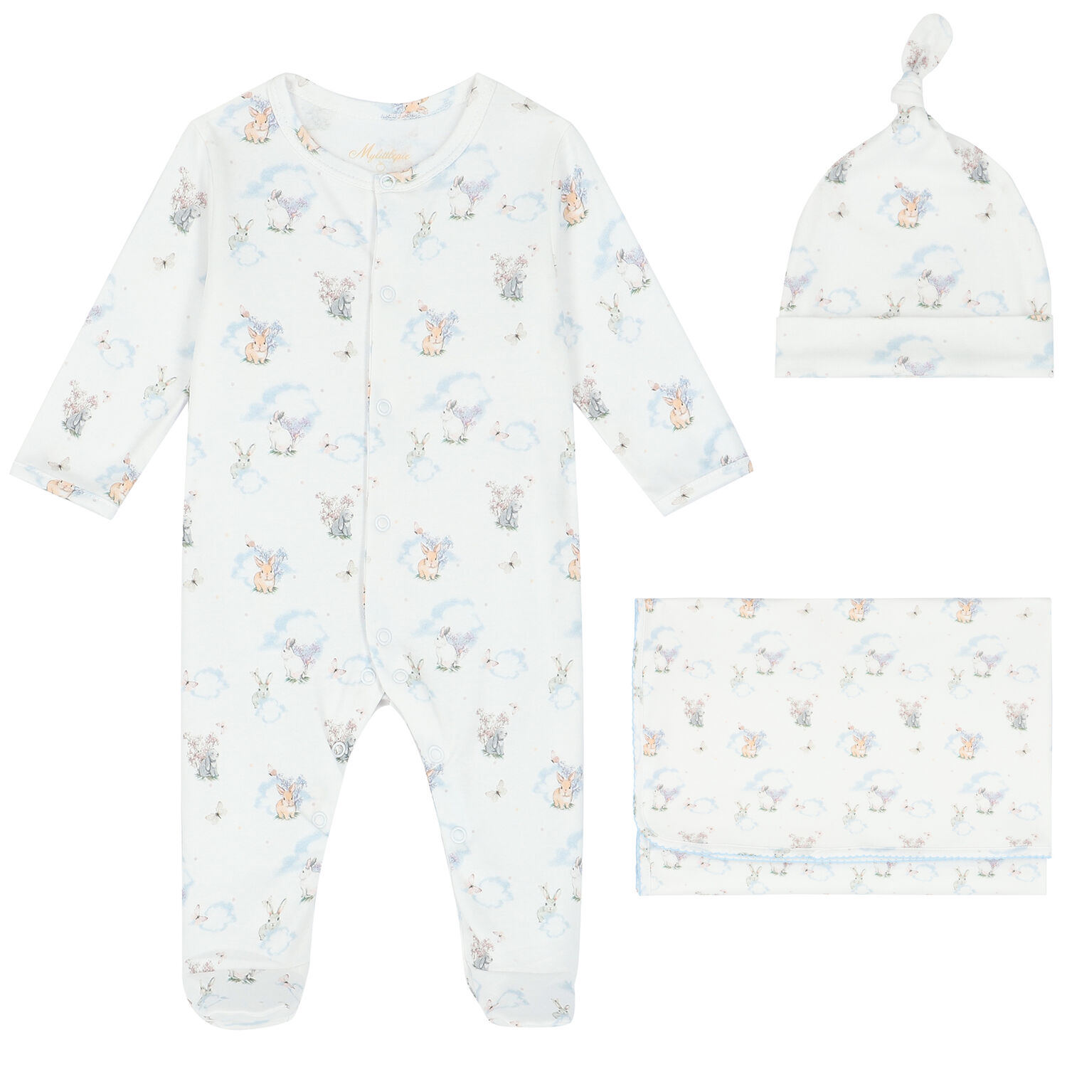 Baby Girls White Rabbit & Lavender Babygrow Set, 1, hi-res