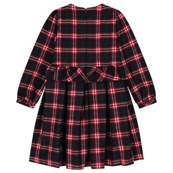 Girls Navy Blue & Red Tartan Dress 