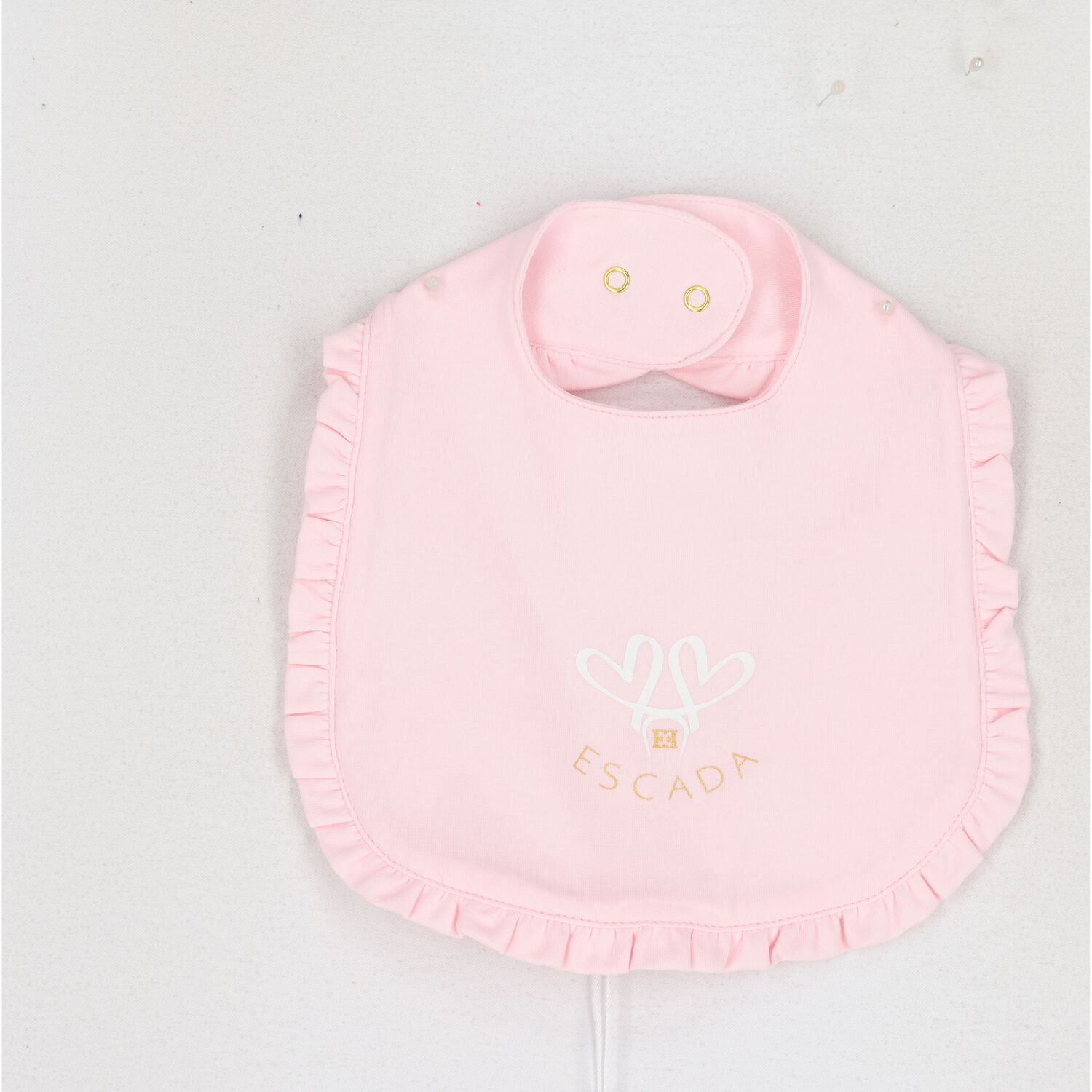 Baby Girls Pink Logo Ruffled Bib, 2, hi-res