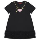 Girls Black Heartbag Print Dress, 2, hi-res