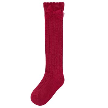 Girls Red Knit Knee High Socks