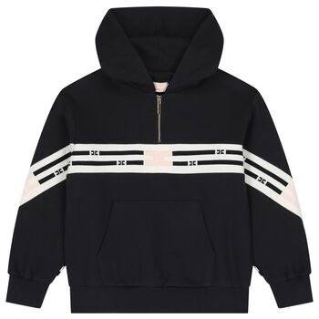 Girls Black Logo Hooded Top