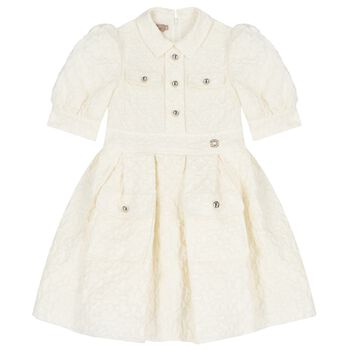 Girls White Logo Taffeta Dress