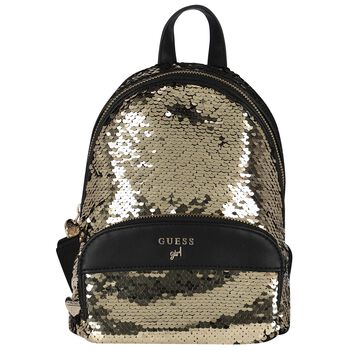 Younger Girls Gold & Black Logo Sequin Backpack