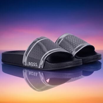 Boys Black & Silver Logo Sliders