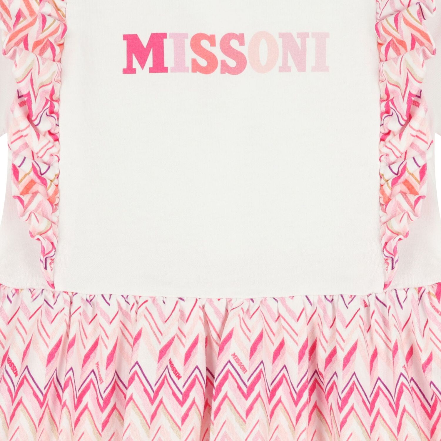 Younger Girls White & Pink Logo Zig Zag Dress, 1, hi-res