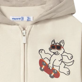 Younger Boys Ivory Fox Hooded Zip Up Top