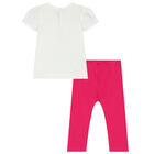 Younger Girls White & Pink Leggings Set, 1, hi-res