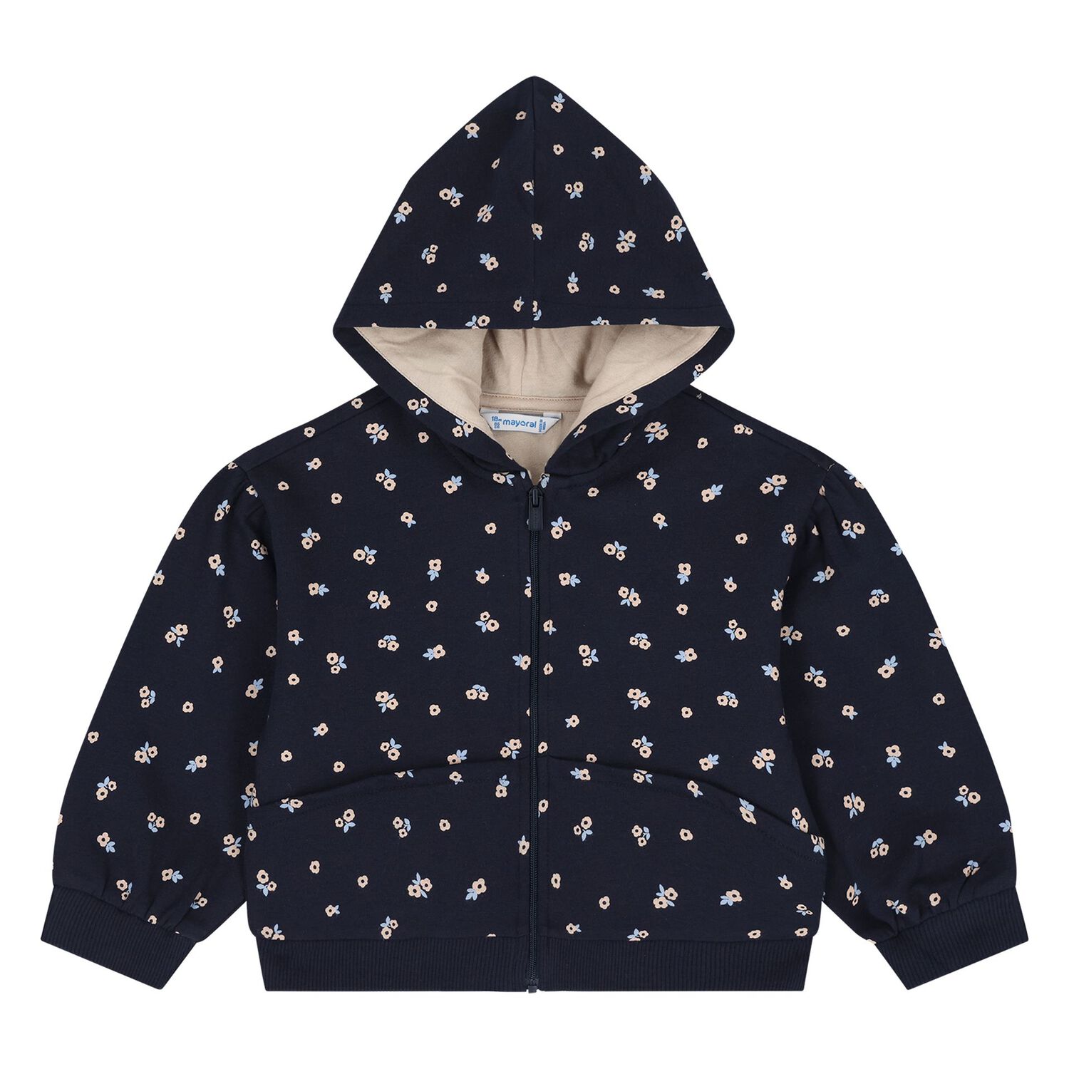 Younger Girls Ivory & Navy Blue Floral Tracksuit Set, 2, hi-res