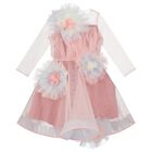 Girls Pink Tulle Flowers Dress, 1, hi-res